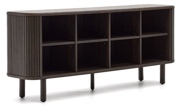 Sötétbarna alacsony komód tolóajtóval, kőrisfa dekorral 180x75 cm Mailen – Kave Home