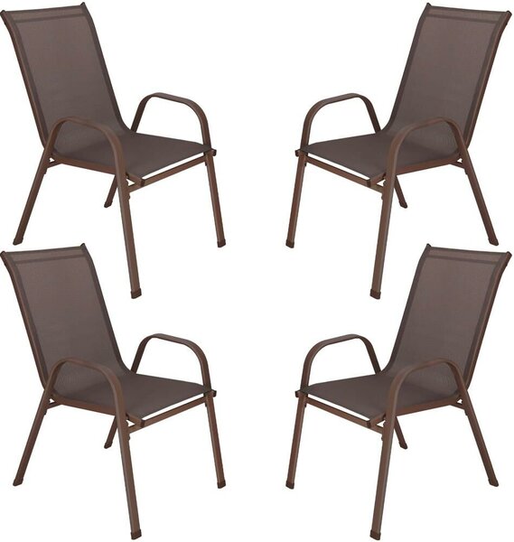 4 darabos kerti szék szett karfával, acél vázzal és textilene ülőfelülettel, 53x72x92 cm, barna