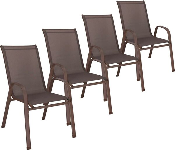 4 darabos kerti szék szett karfával, acél vázzal és textilene ülőfelülettel, 53x72x92 cm, barna