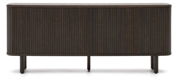 Sötétbarna alacsony komód tolóajtóval, kőrisfa dekorral 180x75 cm Mailen – Kave Home