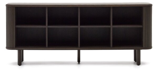 Sötétbarna alacsony komód tolóajtóval, kőrisfa dekorral 180x75 cm Mailen – Kave Home