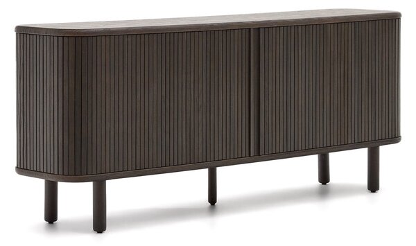 Sötétbarna alacsony komód tolóajtóval, kőrisfa dekorral 180x75 cm Mailen – Kave Home