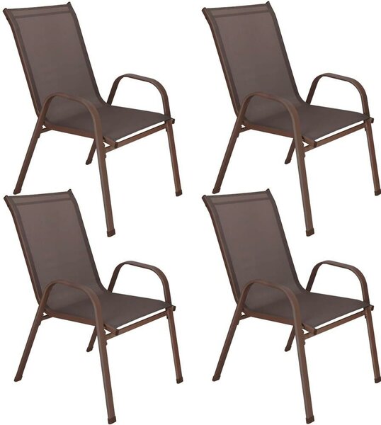 4 darabos kerti szék szett karfával, acél vázzal és textilene ülőfelülettel, 53x72x92 cm, barna
