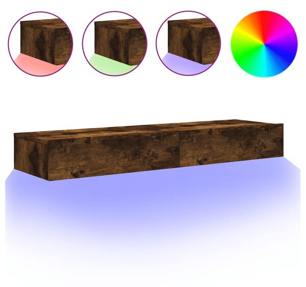 2 db füstös tölgy színű TV-szekrény LED fénnyel 60x35x15,5 cm