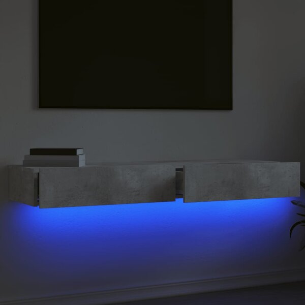 2 db betonszürke TV-szekrény LED-lámpákkal 60x35x15,5 cm