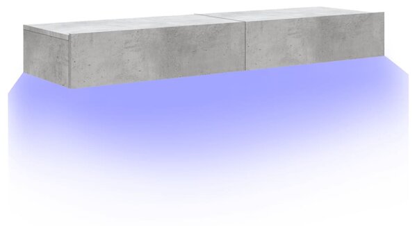 2 db betonszürke TV-szekrény LED-lámpákkal 60x35x15,5 cm
