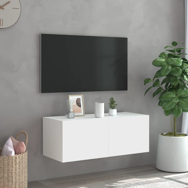 Fehér falra szerelhető TV-szekrény LED-lámpákkal 80x35x31 cm