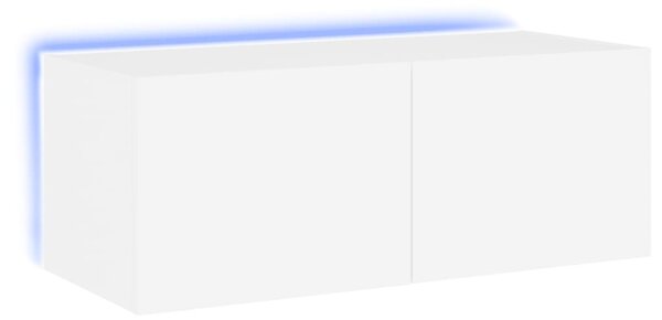 Fehér falra szerelhető TV-szekrény LED-lámpákkal 80x35x31 cm