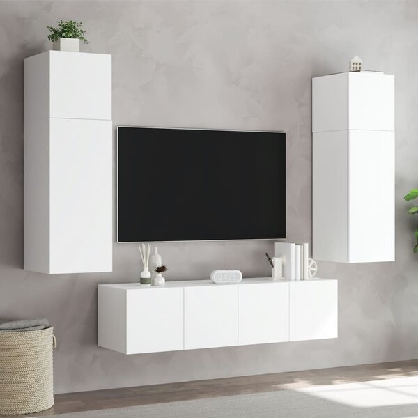 Fehér falra szerelhető TV-szekrény LED-lámpákkal 80x35x31 cm