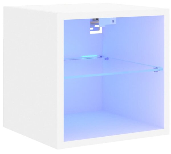 Fehér falra szerelhető TV-szekrény LED-lámpákkal 30x28,5x30 cm