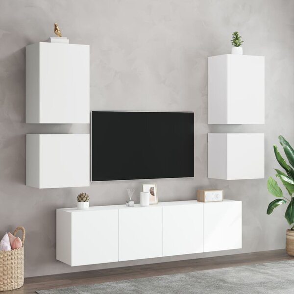 2 db fehér szerelt fa fali TV-szekrény 40,5 x 30 x 40 cm