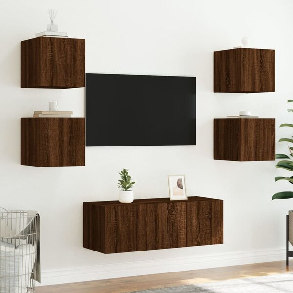 2 db barna tölgyszínű fali TV-szekrény LED-del 30,5x35x30 cm