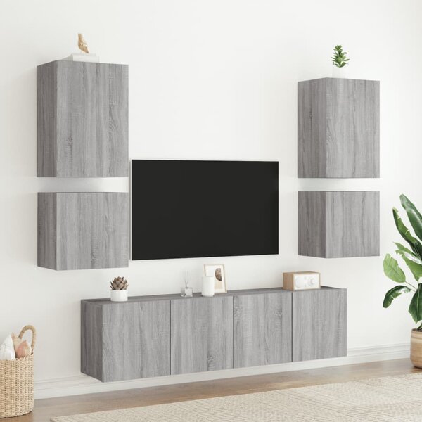 Szürke sonoma színű szerelt fa fali TV-szekrény 40,5x30x40 cm
