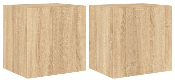 2 db sonoma tölgy színű fali TV-szekrény LED-del 40,5x35x40 cm