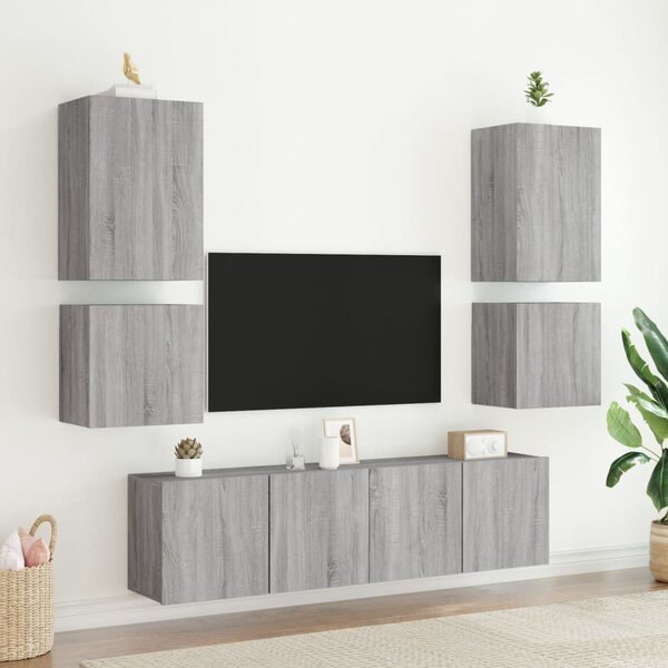 2 db szürke sonoma szerelt fa fali TV-szekrény 40,5x30x40 cm