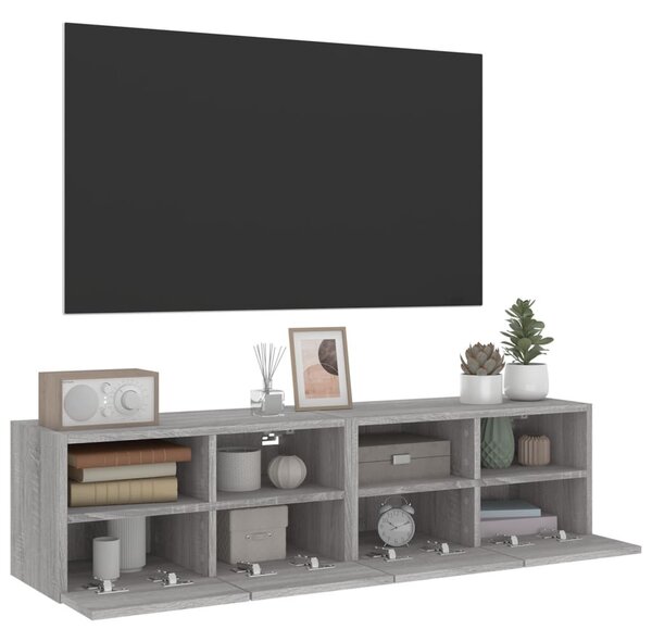 2 db szürke sonoma színű szerelt fa fali TV-szekrény 60x30x30cm