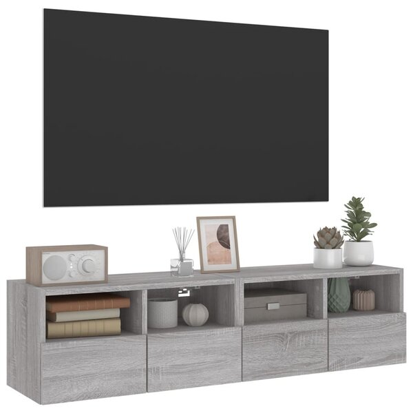 2 db szürke sonoma színű szerelt fa fali TV-szekrény 60x30x30cm