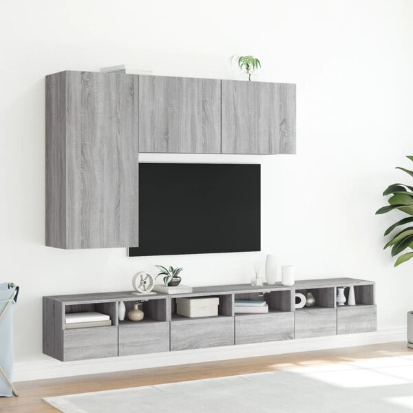 2 db szürke sonoma színű szerelt fa fali TV-szekrény 60x30x30cm