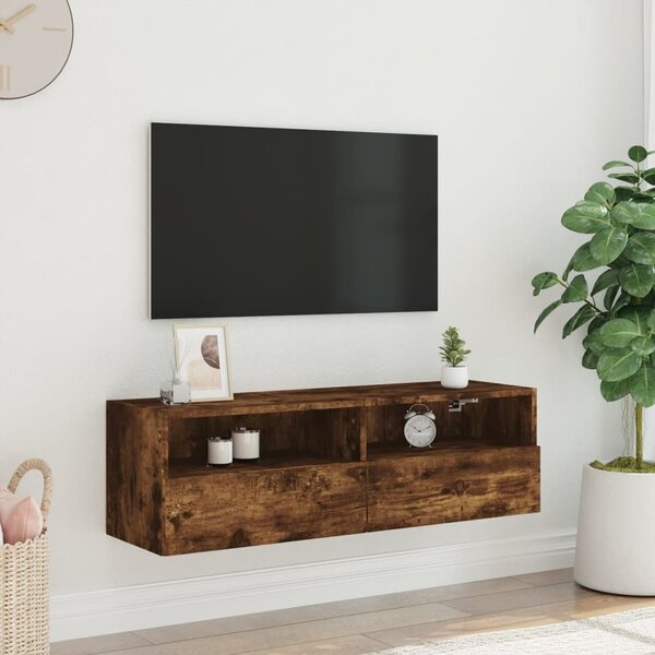 Füstös tölgy színű szerelt fa fali TV-szekrény 100 x 30 x 30 cm