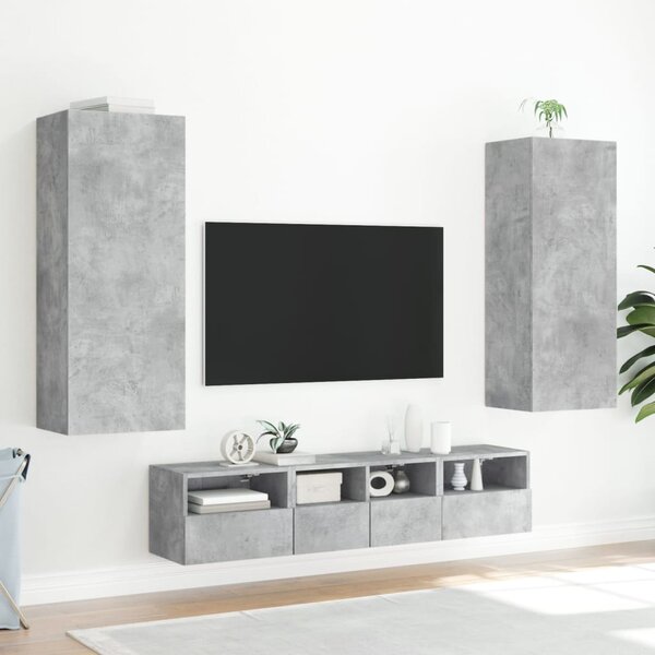 Betonszürke szerelt fa fali TV-szekrény 40,5 x 30 x 102 cm