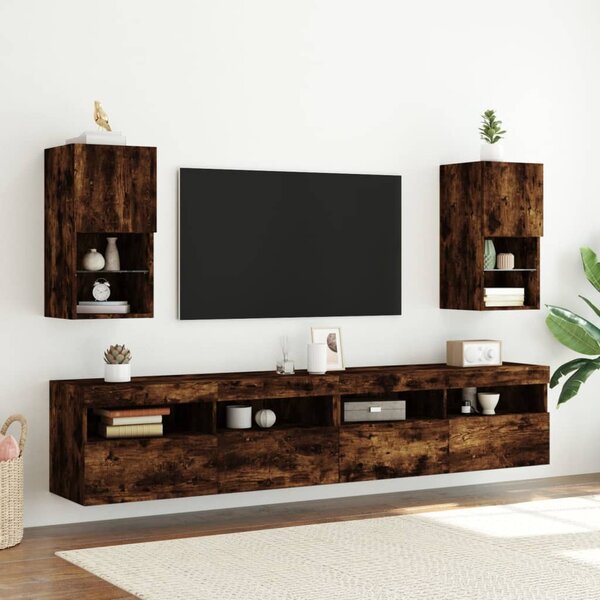 2 db füstös tölgy színű TV-szekrény LED-lámpákkal 30,5x30x60 cm