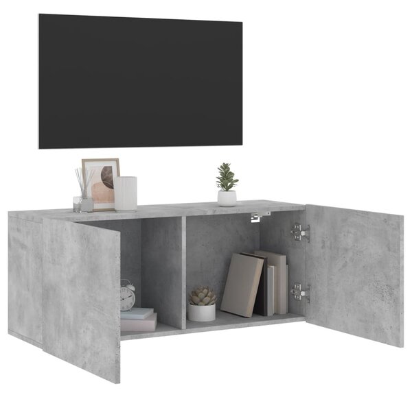 Betonszürke falra szerelhető TV-szekrény 100 x 30 x 41 cm