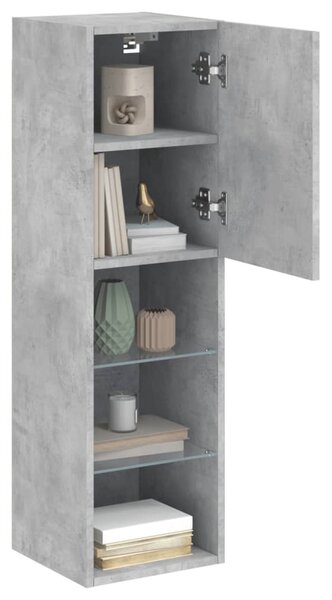 Betonszürke TV-szekrény LED-lámpákkal 30,5 x 30 x 102 cm