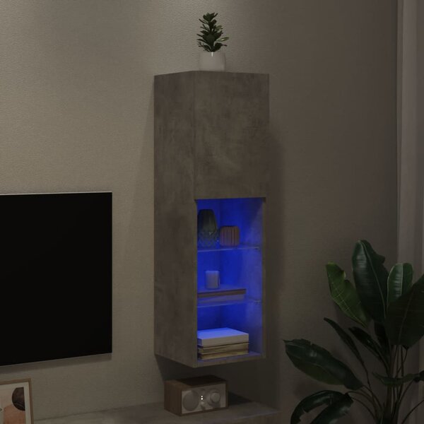 Betonszürke TV-szekrény LED-lámpákkal 30,5 x 30 x 102 cm