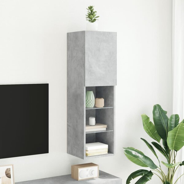 Betonszürke TV-szekrény LED-lámpákkal 30,5 x 30 x 102 cm