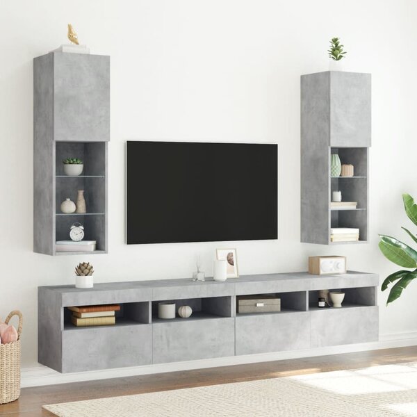 Betonszürke TV-szekrény LED-lámpákkal 30,5 x 30 x 102 cm