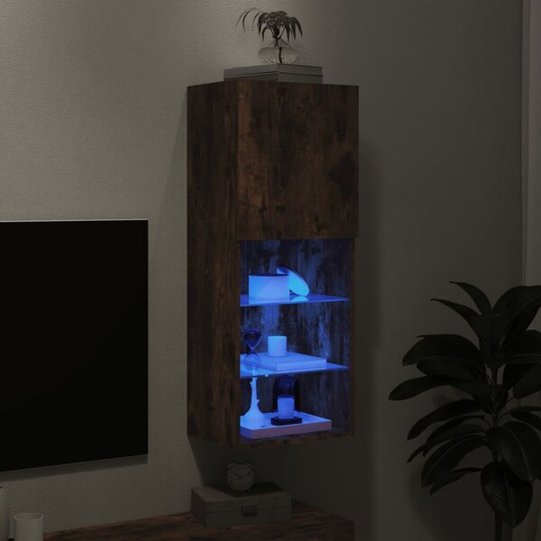 Füstös tölgy színű TV-szekrény LED lámpákkal 40,5 x 30 x 102 cm