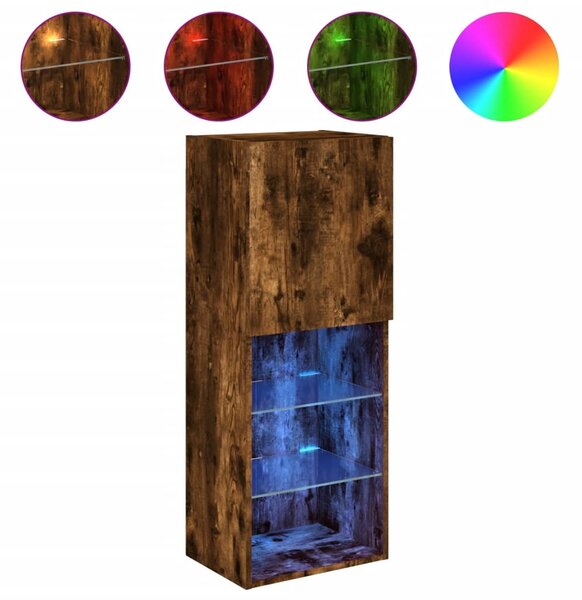 Füstös tölgy színű TV-szekrény LED lámpákkal 40,5 x 30 x 102 cm