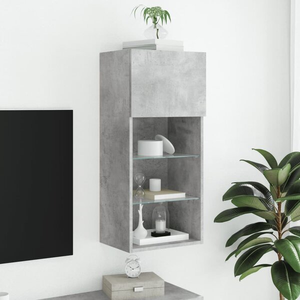 Betonszürke TV-szekrény LED lámpákkal 40,5x30x90 cm