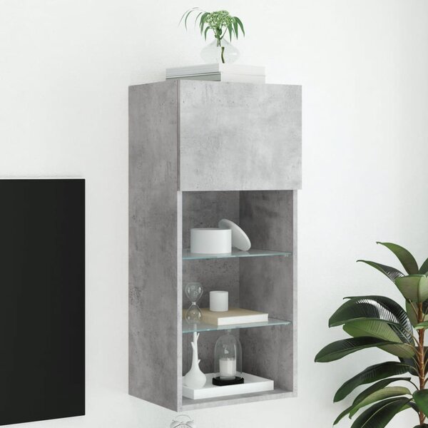 Betonszürke TV-szekrény LED lámpákkal 40,5x30x90 cm