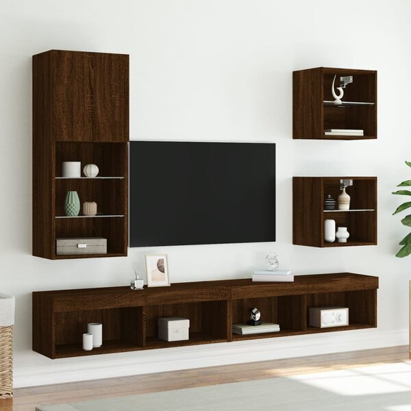 Barna tölgyszínű TV-szekrény LED lámpákkal 40,5 x 30 x 102 cm