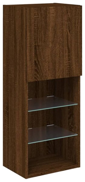 Barna tölgyszínű TV-szekrény LED lámpákkal 40,5 x 30 x 102 cm