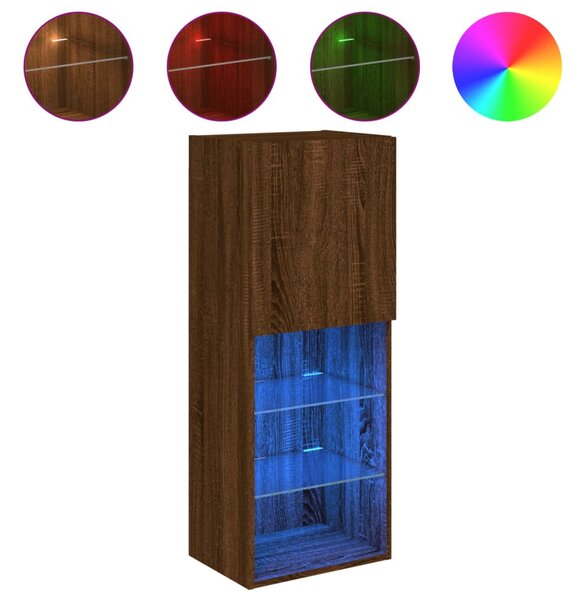 Barna tölgyszínű TV-szekrény LED lámpákkal 40,5 x 30 x 102 cm