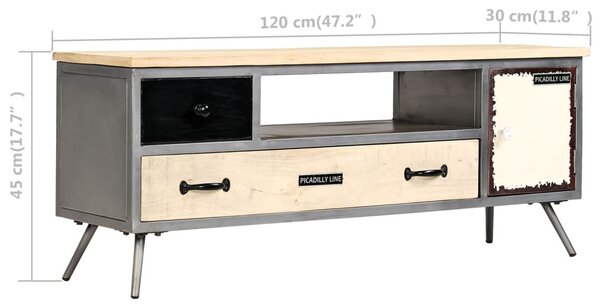 Tömör mangófa és acél TV-szekrény 120 x 30 x 45 cm