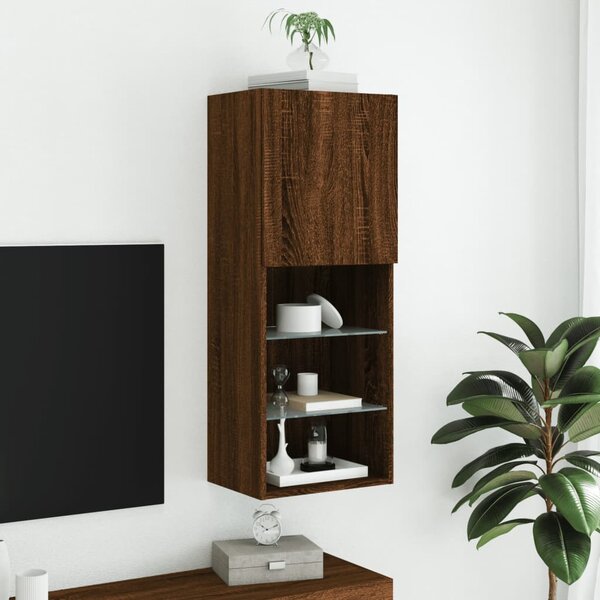 Barna tölgyszínű TV-szekrény LED lámpákkal 40,5 x 30 x 102 cm