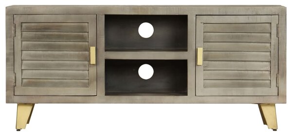 Szürke tömör mangófa TV-szekrény sárgarézzel 110x30x48 cm
