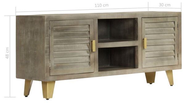 Szürke tömör mangófa TV-szekrény sárgarézzel 110x30x48 cm