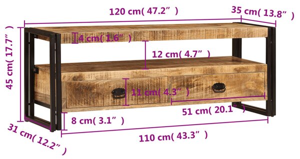 Tömör mangófa TV-szekrény 120 x 35 x 45 cm