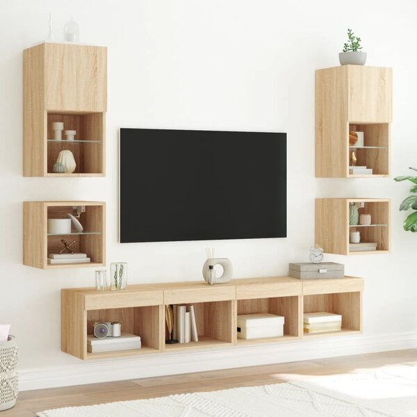 Sonoma tölgy színű fali TV-szekrény LED-ekkel 30 x 28,5 x 30 cm