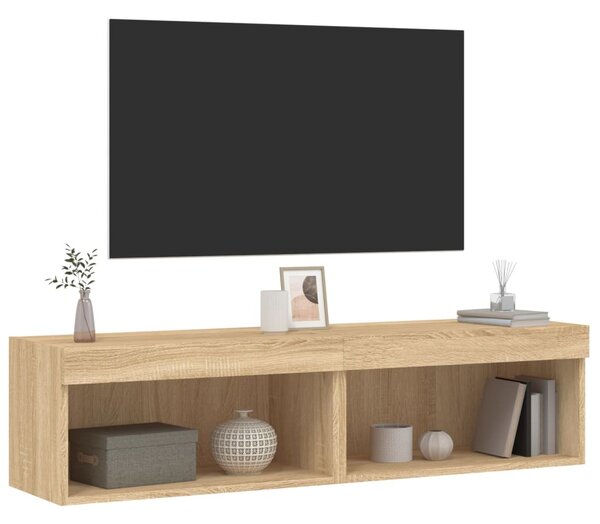2 db sonoma tölgy színű TV-szekrény LED-ekkel 60x30x30 cm