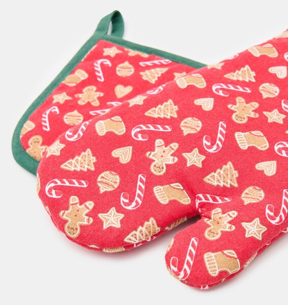 Sinsay - Karácsonyi szett: sütőkesztyű és edényfogó mézeskalács motívummal 2 pack - piros