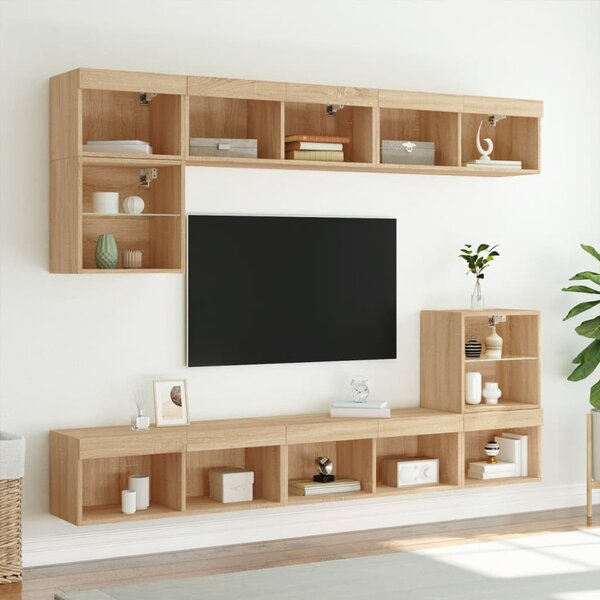 2 db sonoma tölgy színű TV-szekrény LED-ekkel 80x30x30 cm