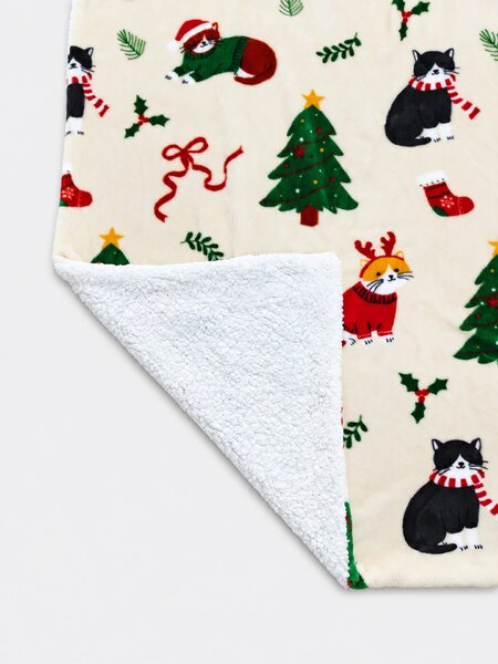 Sinsay - Karácsonyi takaró macska- és karácsonyfamintával - többszínű