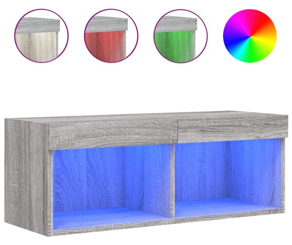 Szürke sonoma színű TV-szekrény LED-világítással 80x30x30 cm