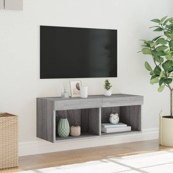 Szürke sonoma színű TV-szekrény LED-világítással 80x30x30 cm