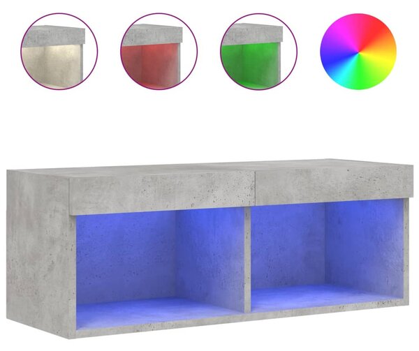 Betonszürke TV-szekrény LED-világítással 80 x 30 x 30 cm